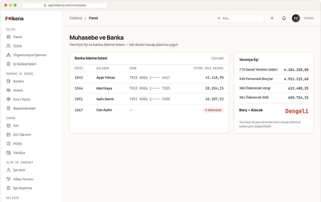 Folkena Muhasebe ve banka ekranı